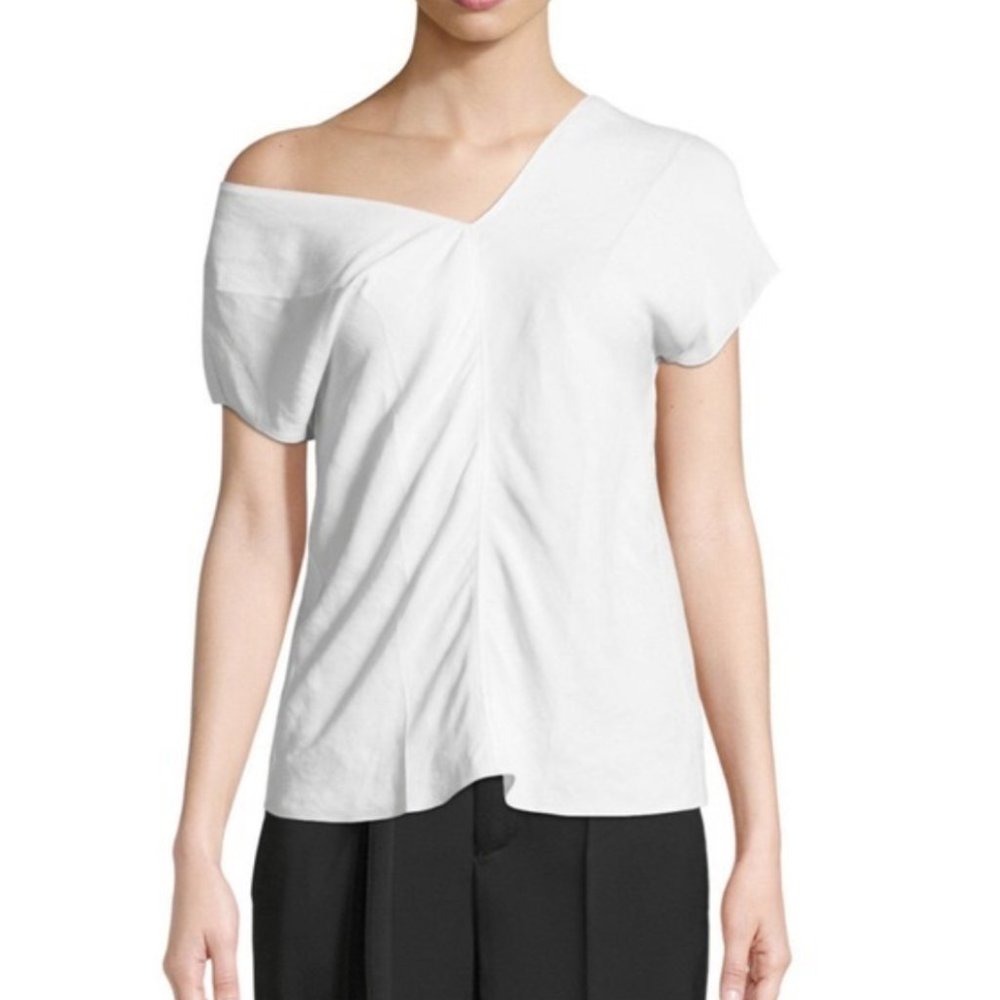 Helmut Lang White Linen Asymmetric Top V Neck Size 2 NWT